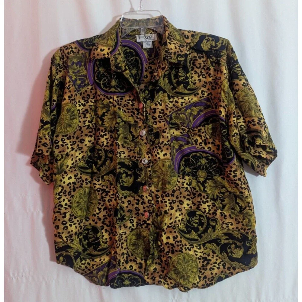 Vtg Payal by Ganesh Floral Leopard Print 2pc Skirt Set Large Maximalist Boho T1